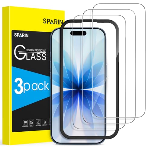 SPARIN für iPhone 17/17 Pro und iPhone 16 Pro für Panzerglas 3 Stück Schutzfolie für iPhone 6.3 Zoll mit Montage Rahmen 9H Härte Anti-Bläschen HD Displayschutzfolie