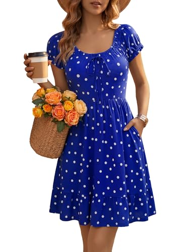 Image of HUHOT Teen Petite Women Floral Short Summer Mini Dresses with Pockets Cute Milkmaid Sundress 2026