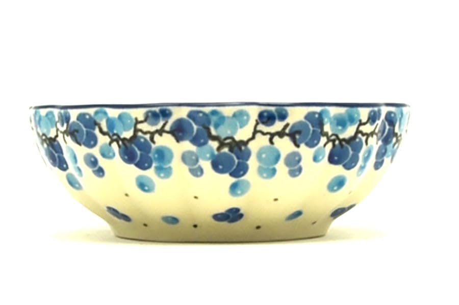 Polish Pottery Bowl - Shallow Scalloped - Small - Blue Peppercorn