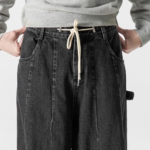 Men Baggy Jeans Wide Leg Jeans Men Hip Hop Straight Streetwear Drawstring Elastic Waist Relaxed Fit Long Trousers3