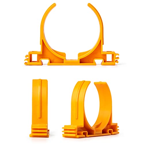 Image of POWERTEC 70342 Open Style Hangers for 2-1 /2 inch Dust Collection Pipe and Hose with Multi Mounting Options, 4.5lb Holding Capacity - 5 PK Orange