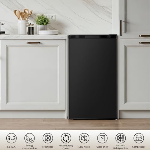 Image of Antarctic Star 3.2 Cu.Ft.Compact Refrigerator with Freezer, Mini Fridge Single Door with Adjustable Thermostat,Removable Glass Shelves for Apartment,Dorm,Office,Kitchen,BLACK