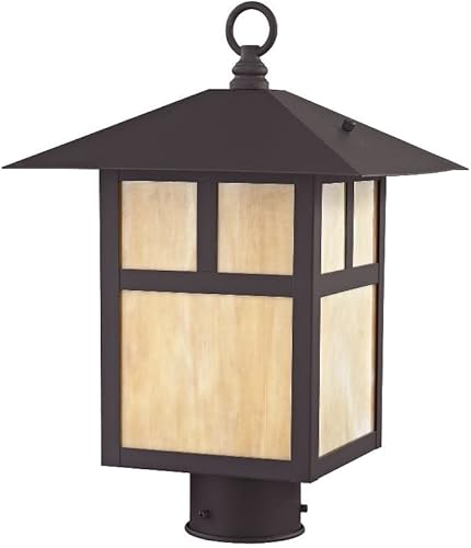 Miniatura 6 de Livex Lighting 2134-07 Montclair Mission 1 Light Outdoor Bronze Finish - Cabezal de poste de latón macizo con vidrio Tiffany iridiscente