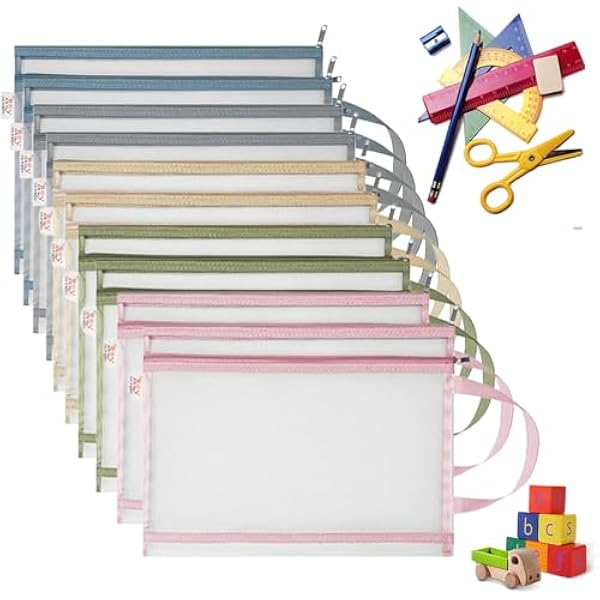 10 sztuk toreb do przechowywania zabawek, siatkowych kieszeni na dokumenty A4, z zamkiem błyskawicznym, podwójna warstwa nylonu i uchwyt, idealne do puzzli Lego, zabawek do kąpieli i klocków