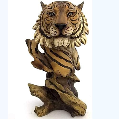 ZHANGXJ Resin Tiger Head Figurine Decoration, Living Room Porch TV Bar Decoration Retro Crafts Wedding Birthday Gift 17x15x28cm