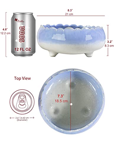 Dahlia 8.3'' Inch Large/Shallow/Wide Drip Glazed Ceramic Planter/Succulent Pot/Plant Pot, Blue - Thumbnail 4