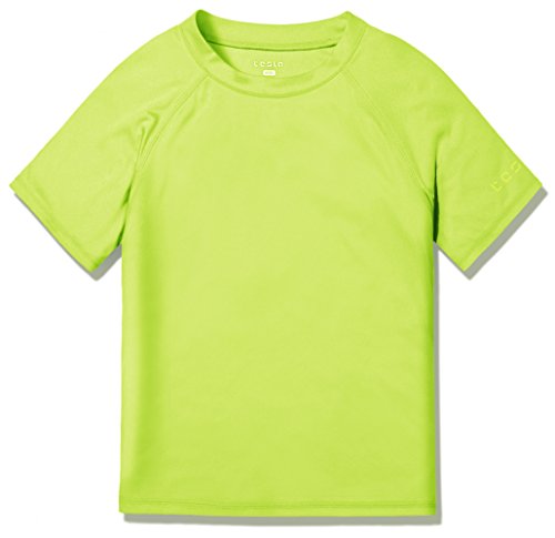 TSLA UPF 50+ Youth Kids Rash Guard Short Sleeve, UV/SPF Surf Swim Shirt, Aqua Water Swimsuit Top, Swim Shirt(bss30) - Lime, Large_14