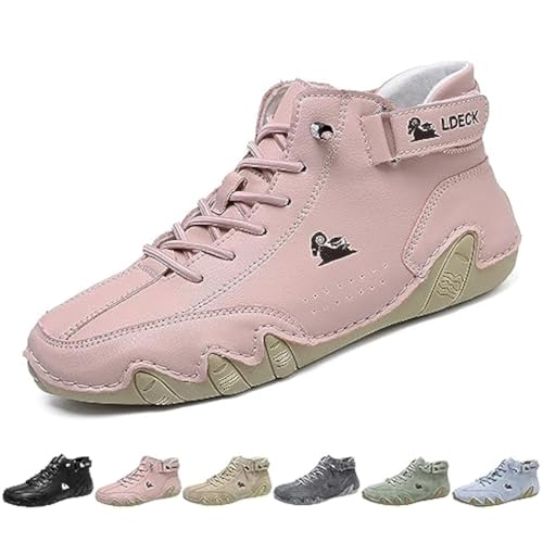 Explorer Waterproof Lightweight Unisex Outdoor Shoes for Hiking Camping & Driving Shoes High Top Chukka Boots Non-Slip Breathable Women&Men Italian Handmade Sports Shoe (Pink,9,9,Men,8)