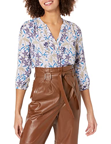 NYDJ Women s Three-Quarter Sleeve Pintuck Blouse | Classic Lightweight Top, Shrinking Violets Wild Lilac, X-Small