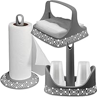 Sicignano Set Portarotolo, Portatovaglioli E Portabicchieri Linea Tosca - BPA Free, Made In Italy (Grigio/Bianco) - Foto 3