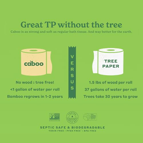 Image of Caboo Tree Free Toilet Paper, Unbleached, Plastic Free, 12 Rolls