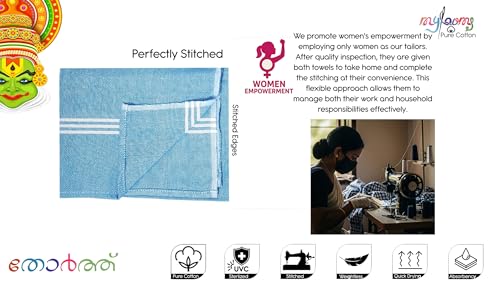 Image of Thorthu Multi Colour Cotton Kerala Bath Towel Uvc Sterlised & Double Threaded (Multicoloured Large- Pack of 3)