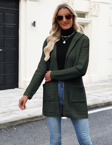 CiCiBird Womens 2025 Fall Hooded Cardigan Sweaters Cable Knit Open Front Coatigan Long Sleeve Sweater Coat with Pockets4