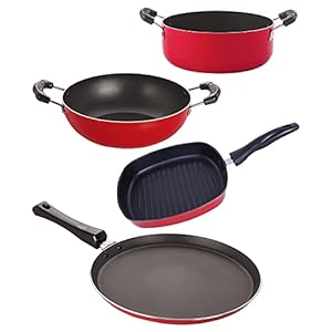 Nirlon Non Stick Aluminium Cookware Essential Gift Set of 4 Pieces with Bakelite Handle (FT12_CVG_CS20_CS24)