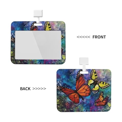 Double-Sided Sliding Cover ID Badge Holder Hard Plastic Case with Clear Window Card Protector Pouch for Office ID Credit Cards Orange Butterfly2