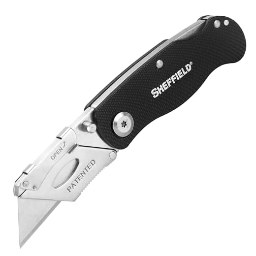 Sheffield 12613 Ultimate Lock Back Utility Knife, Folding, Box Cutter Knife, Carpet Knife, Drywall Cutter, and More, Quick-Change Blade, Back Lock Design, Black