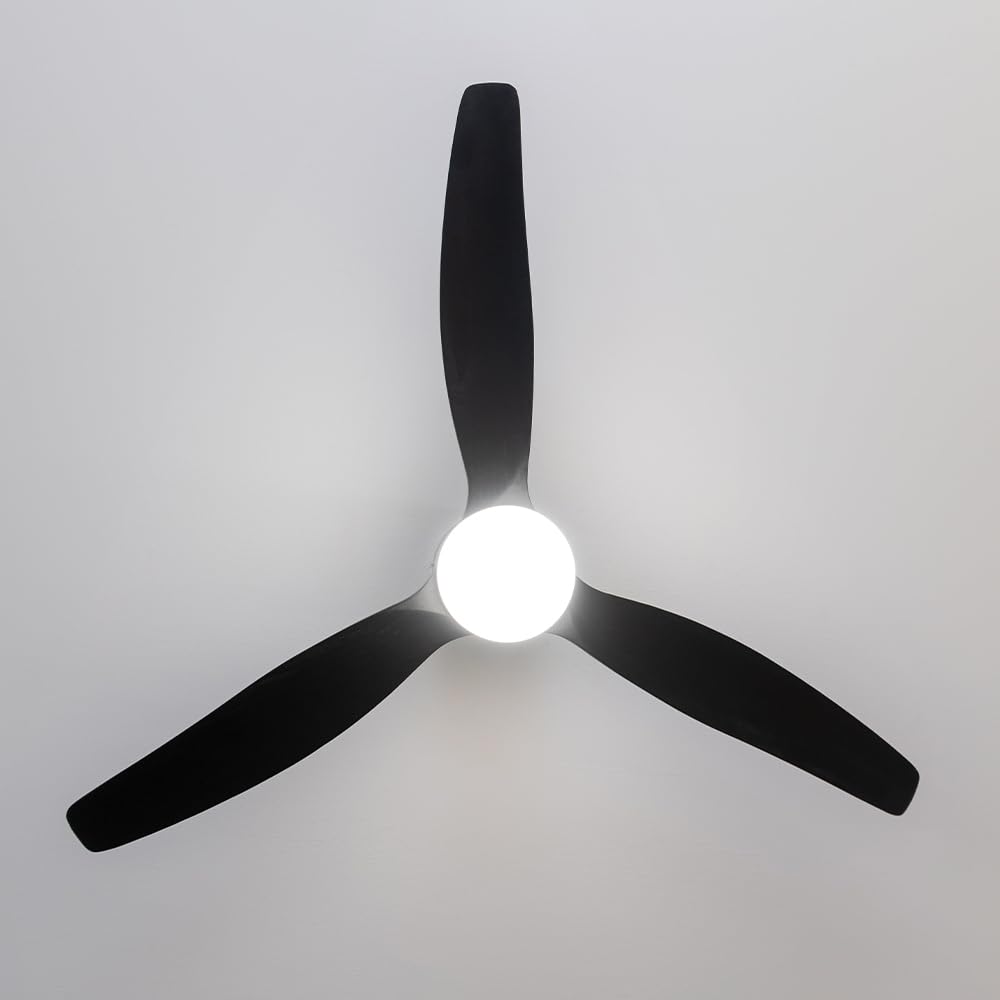 Cecotec Ventilatore da Soffitto con Luce EnergySilence Aero 5600 Aqua Black&Black Connected. 40 W, LED 18 W, Diametro 132 cm, Wi-Fi, Telecomando, Protezione IP44, Timer 8 Ore, 3 Pale, 6 Velocità