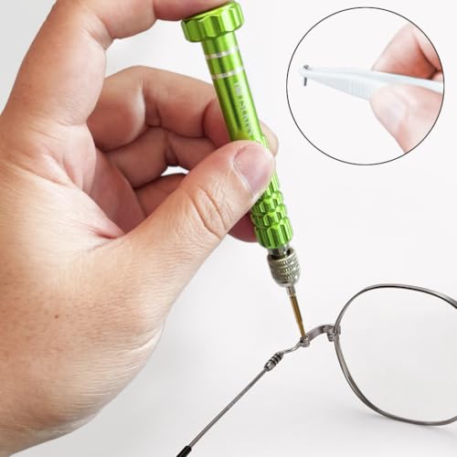 Image of PTSLKHN Eye Glass Repairing Kit, S2 Steel Screwdriver with 15 Types of Screws, Precision Eyeglass Repair Tool Set (Green2in1-screws)