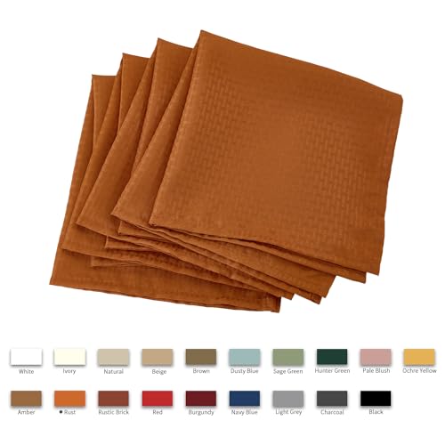 Image of maxmill Fall Cloth Napkins 20 x 20 Inch Weaved Pattern Soft Comfortable and Luxury Serviette for Harvest Thanksgiving Family Dinners Weddings Parties and Banquets Set of 4 Pieces, Rust