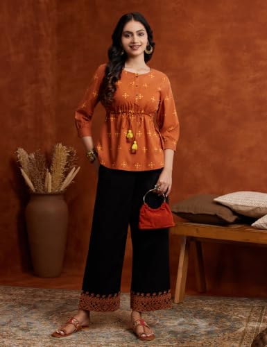Image of Amazon Brand - Myx Women's Cotton Embroidered Palazzo Pants (Available in Plus Sizes)