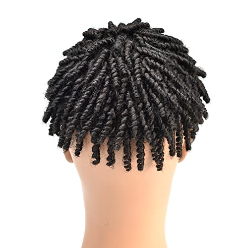 Afro Braids Toupee For Black Men Dreadlock Human Hair Toupee Black Men Crochet Braids African American Human Hair Systems Afro Men Hair Unit Locs Braided For Black Men 8'' X 10'', 1B Off Black -6MM