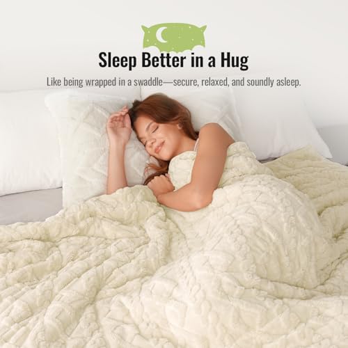 Image of Uttermara Weighted Blanket for Adults Twin Size 15lbs 48x72 inches, Dual Sided Soft Jacquard Sherpa Weighted Blankets, Thick Heavy Blanket for Sleeping and Calming, Beige