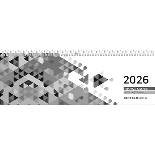 Tischquerkalender schwarz 2026-29,6x9,9 cm - 1 Woche auf 2 Seiten - Stundeneinteilung 7-19 Uhr - inkl. Jahresübersicht - Bürokalender - 116-0020