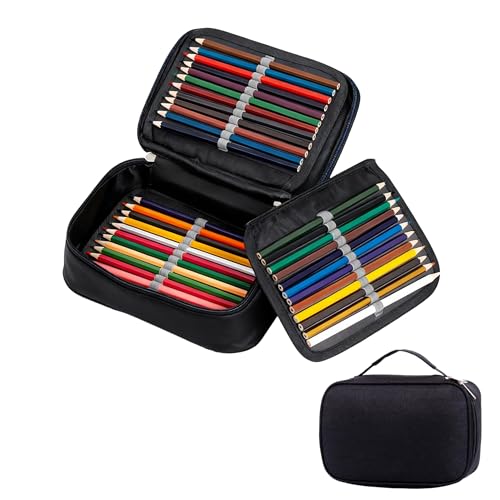 Estuche de 72 colores para niños, estuche grande negro con 72 ranuras para lápices, lápices de colores, carbón y lápices de colorear, estuche versátil para adolescentes y estudiantes, estuche portátil