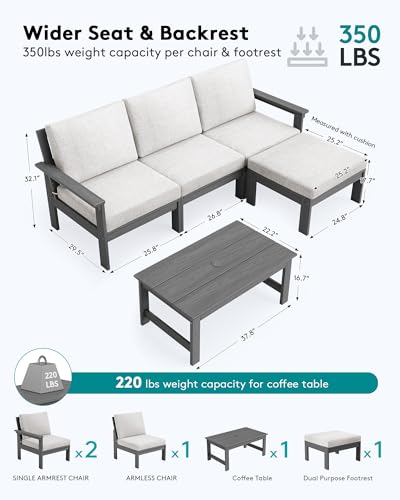 Image of SERWALL HDPE Outdoor Sectional with Ottoman & Coffee Table