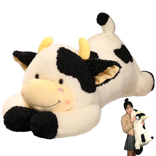 Oreiller lesté en peluche vache 35 pouces grand animal en peluche câlin rigolo