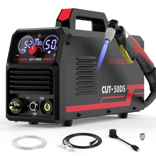 YESWELDER CUT-50DS Plasma Cutter, 50Amp Air Power Large Digital Display 110/220V Dual Voltage IGBT Inverter Plasma Cutting Machine