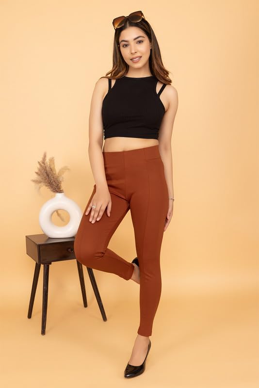 Image of Mlada Slim Fit Jeggings with Elastic Waist Band for Women Office Work Formal Wear Trousers Stretch Cotton Knit High Waist Skinny Fit Jeggings Lycra Pants Travel Comfort Jeggings