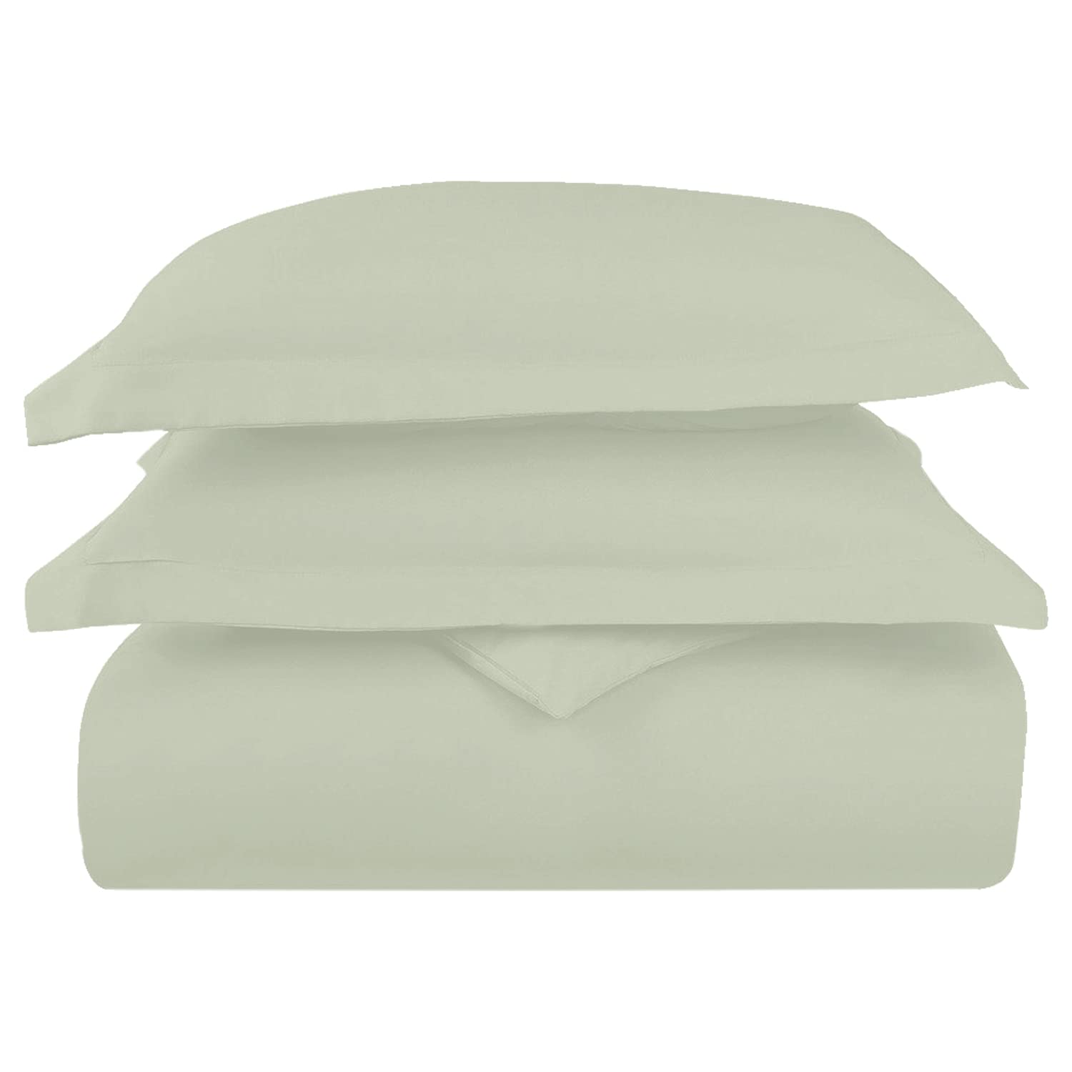 PizunaSmooth Fine Cotton Duvet Cover Set Queen Size 220 x 230 cm, Light Sage, 600 Thread Count Crispy Soft 100% Long Staple Cotton Sateen Weave Quilt Cover with 2 Pillowcases (Light Sage Bedding Set)
