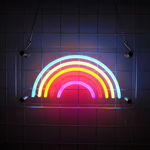 Image of ENUOLI Rainbow Neon Sign, Led Wall Signs USB Powered Rainbow Neon Lights Double-Layer Acrylic Neon for Girls Room Party, Kids Room Decoration, Christmas Birthday Gifts for Kids