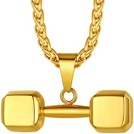 Boxing Gloves/Dumbbell/Sneaker/Rugby/Basketball/Football Pendant Necklace & Resizable Chain, Customizable Gold/Black Plated/Stainless Steel Sports Jewellery For Men Women Unisex Fans (With Gift Box)
