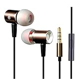 Jeselry Metal Extra Bass Earbuds MIC in Ear Buds Stereo Headphones Compatible iOS Android,Corded Earphones Headset Compatible Jeselry iPhone 6 6s Samsung Galaxy-(Black+Gold)