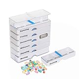 SHD – Wochendispenser für 7 Tage zur einfacheren Medikamenteneinnahme – Tablettenbox mit abnehmbaren Tagesdispensern für Ordnung nach Wochentagen und Tageszeiten (morgens, mittags, abends)