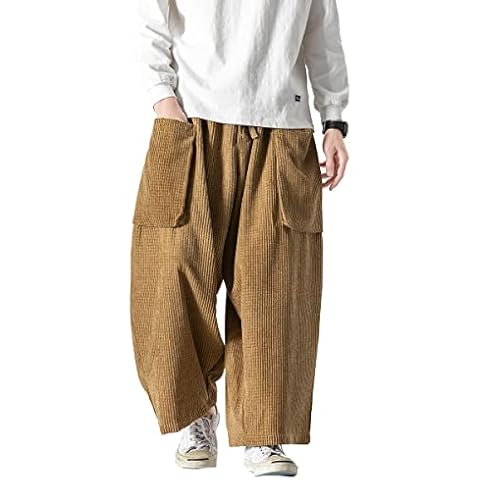 Seidarise Men's Corduroy Pants Straight Baggy Wide Leg Stretch Elastic Waist Drawstring Relaxed Fit Trousers Pant Brown Cover