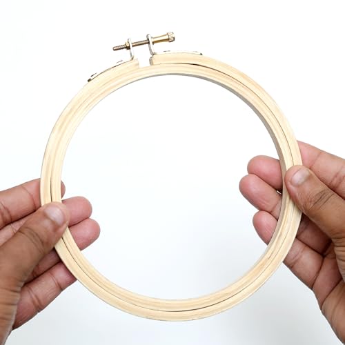 Image of EmbroideryMaterial 6 Inch Round Wooden Embroidery Hoop Ring with Brass Screw | Embroidery Frame for Hand Embroidery, Cross Stitch, Aari Work & Punch Needle (1 Piece)