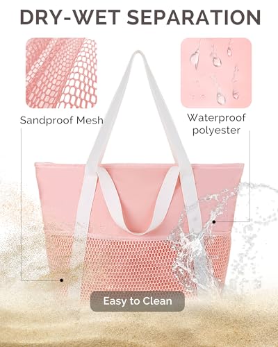 Image of HOMESPON Beach Bag Large Waterproof Sandproof Tote for Women with Zipper and Mesh Pockets