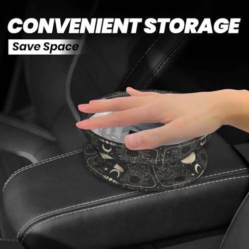 Image of Vintage Sun Moon Stars Car Trash Can Collapsible Garbage Can,Hanging Trash Bag Water Proof with Suitable for Storage for Car Interiors,Home