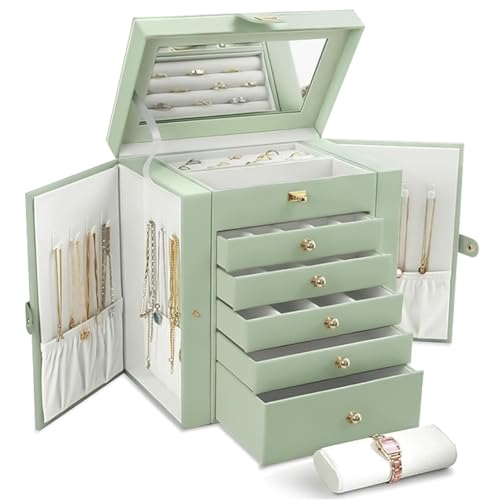 ASADAYS Jewelry Display Box 6 Layers Large Capacity With Mirror L...