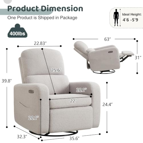 Image of Power Swivel Rocker Recliner, Glider Recliner Nursery Chair, Crey