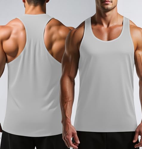 Tank Tops Men Y-Back Muscle 3 Pack Dry Fit Sleeveless Workout Tank Tops for Men Mesh Material Running Gym3