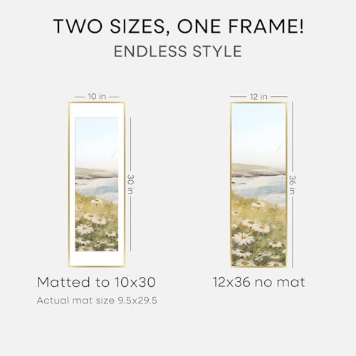 Image of Homeforia 12x36 Picture Frame Gold, High End Metal 12x36 Poster Frames with Mat 10x30 inch Photo, 12 x 36 Gold Frames Matted to 10 by 30 Art, 36x12 Panoramic Frames, Tempered Glass, Wall Kit, Set of 1