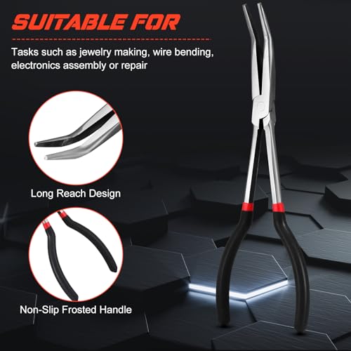 Image of 3 Pcs 11 Inch Needle Nose Pliers Set 25 45 90 Bent Nose Pliers for Commodity Production, Hardware Bending and Electronic Assembly