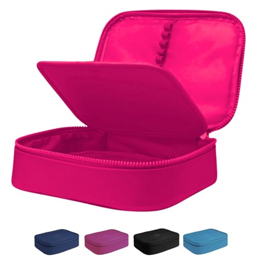 Estojo Escolar Box Grande Infantil Organizador Para Lapis Feminino Masculino Nylon Com Divisoria Necessarie Ziper Resistente Marca Calmfy (Pink)