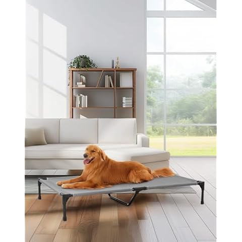 OhGeni Elevated Raised Dog Bed, Durable Non Slip Cooling Cot Bed for Large Dogs, Double Breathable Chew-Proof Mesh, Easily Portable Indoor Outdoor Washable Dog Hammock, Metal Frame, Gray, 43 inches Cover