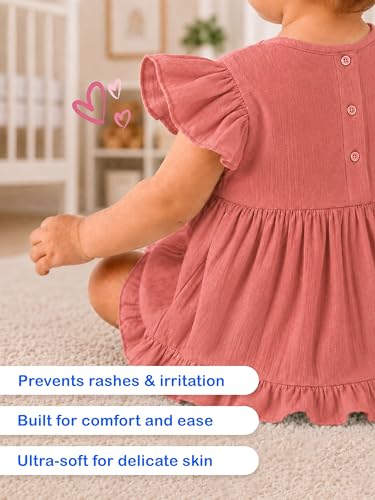 Image of Kidbea Baby Girls' Cotton Dress, Comfortable, Trendy Ruffled Sleeves & Hem, Soft Breathable Fabric for Everyday & Special Occasions