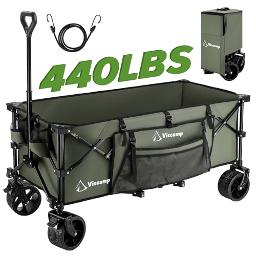 Carro plegable de playa de 48 pulgadas de largo, carro plegable de 440 libras, carro de camping, carrito de jardín con ruedas y carro de cuerda elástica para niños, compras, campamento y